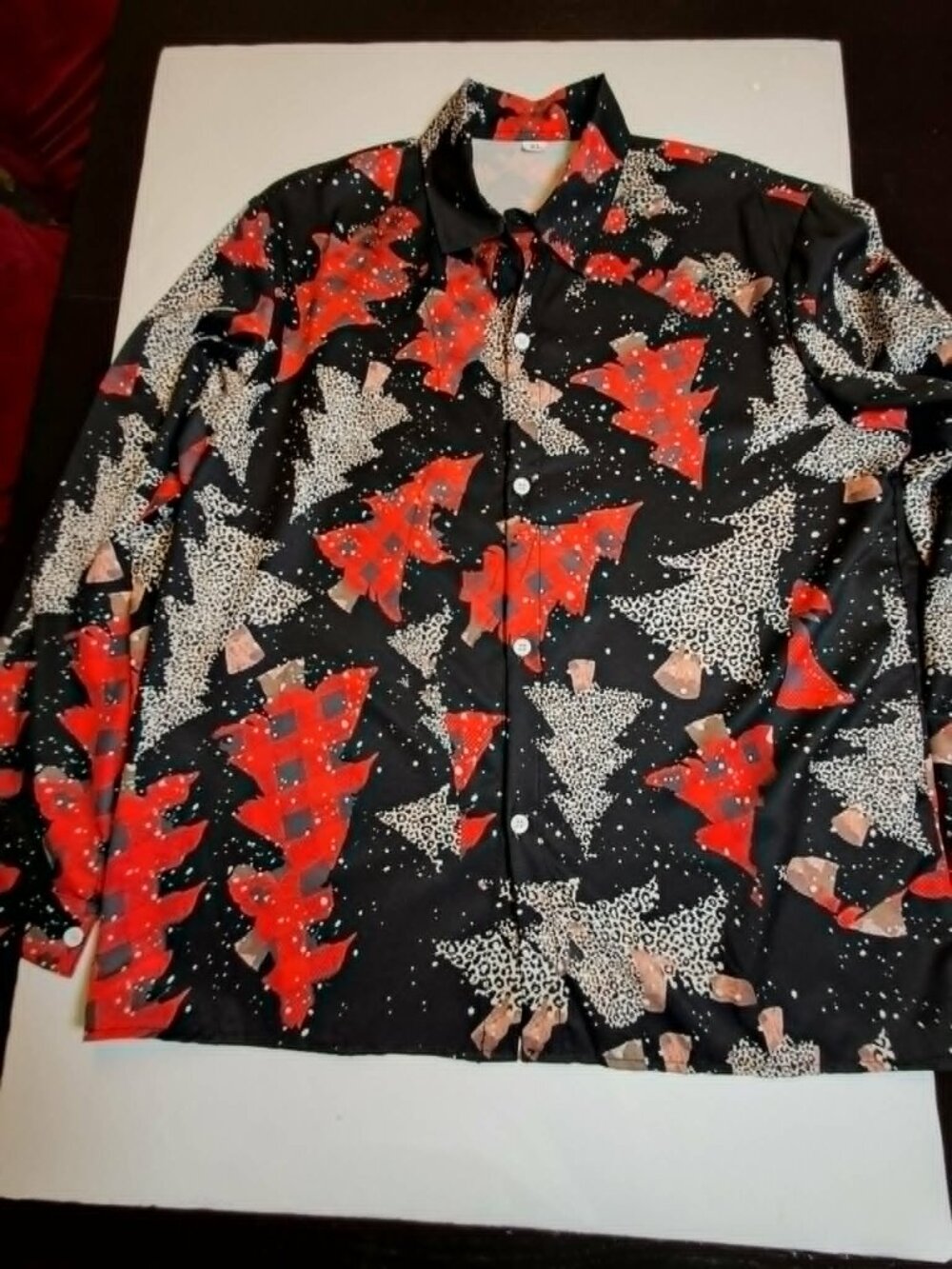 Black Christmas Tree Print Button Up Shirt XL - Picture 4 of 8